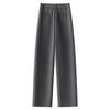 Women's Khaki Wool Blend Curved and Straight Leg Pants - 2024 Autumn/Winter Loose Wide Leg Banana Style
