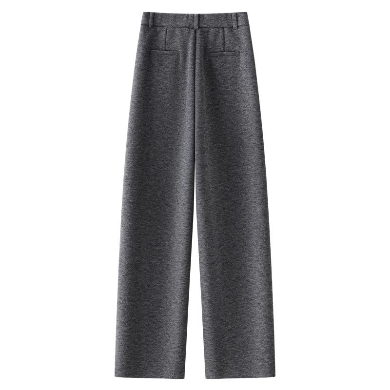 Dámské khaki kalhoty ze směsi vlny s prohnutými a rovnými nohavicemi - Podzim/Zima 2024 Volné široké nohavice banánového střihu