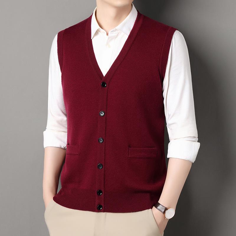 Thick Knit V-Neck Cardigan Vest for Men - Autumn/Winter Warm Sleeveless Sweater