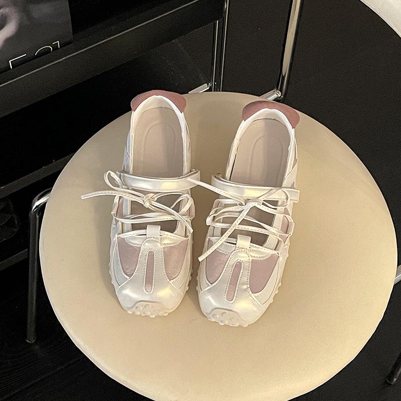 Fashion niche ballet fashion training shoes girls summer design sense lace-up with skirt Velcro Mary Jane single shoes