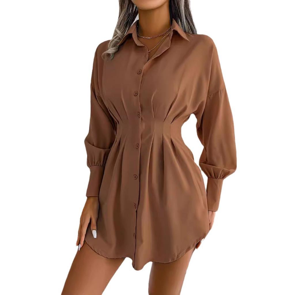 Spring Summer Women's Blousers Casual Lantern Sleeves Waist Shirt for Women Solid Color Commuting Style Ladies Overshirt