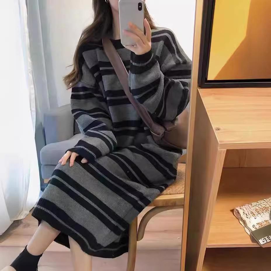 YYFS Women's Fashion Casual Fall Winter Stripe Print Long Sleeve O-Neck Sweaters