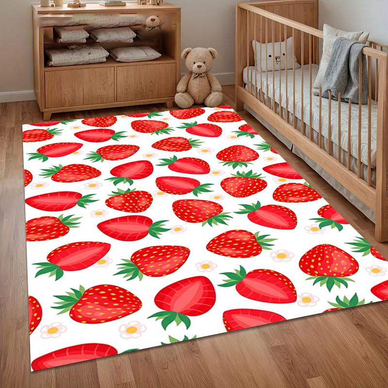 

Cute Strawberry Print Area Rug Non Slip Soft Floor Carpet for Kids Room Nursery Bedroom Living Room Playroom Decor 40X60cm
