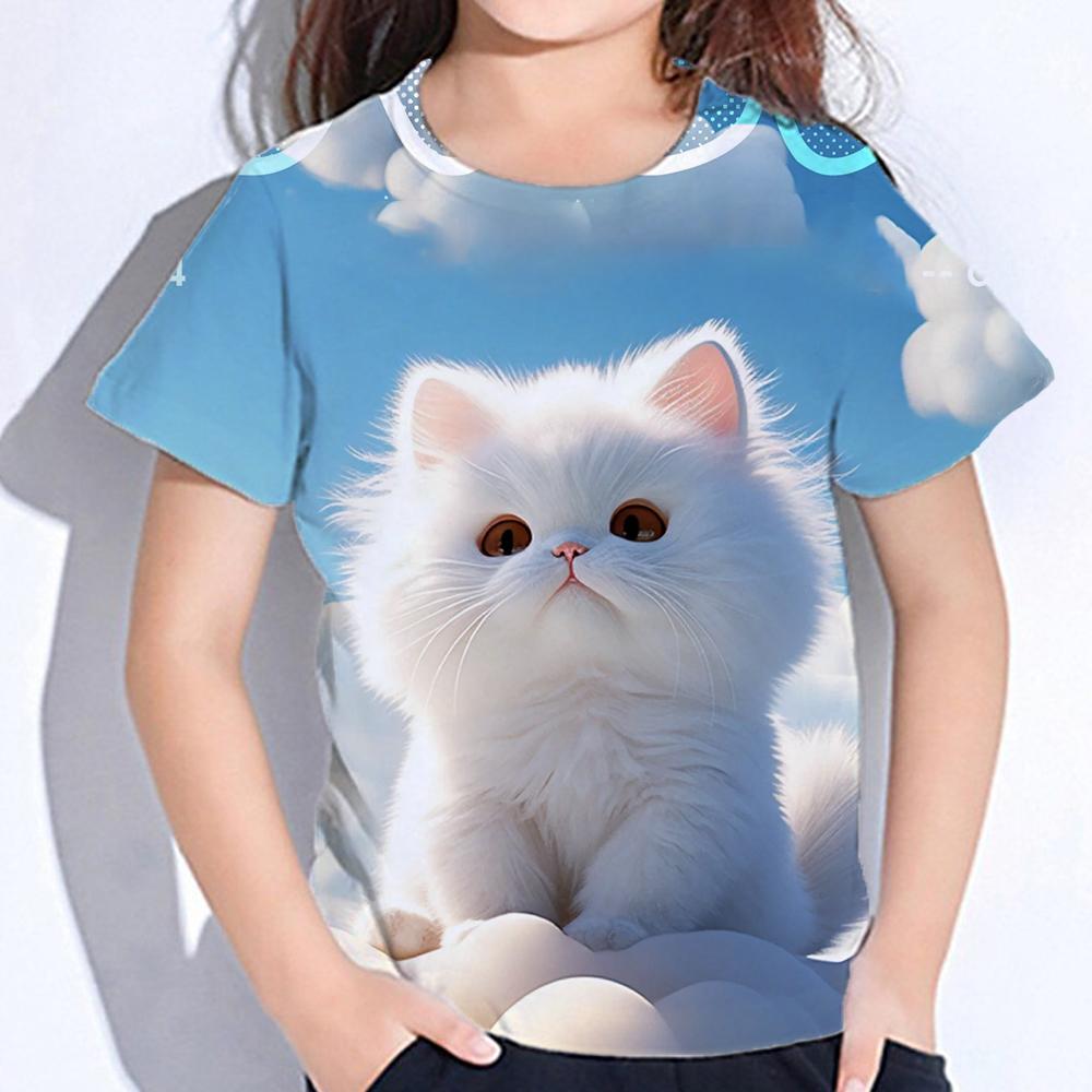 Mädchenkleidung Mädchen T-Shirts Kurzarm Niedlicher Tierdruck Kinder Sommerkleidung Lässige Kawaii Rundhals Tops Kinderkleidung