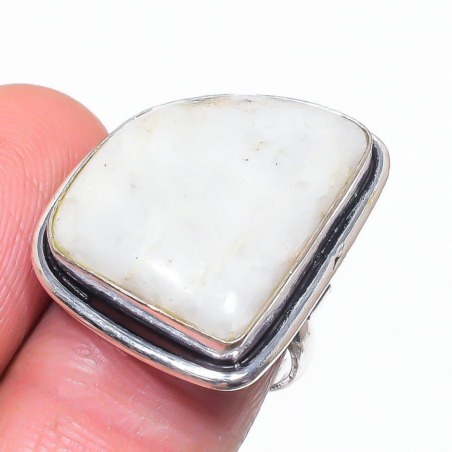 

Orange Seraphinite Handmade 925 Sterling Silver Jewelry Ring Size 7.5 h8Z45