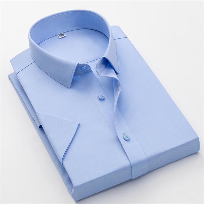 Мужская синяя твиловая рубашка с коротким рукавом BONO, не мнущаяся, для бизнеса 45