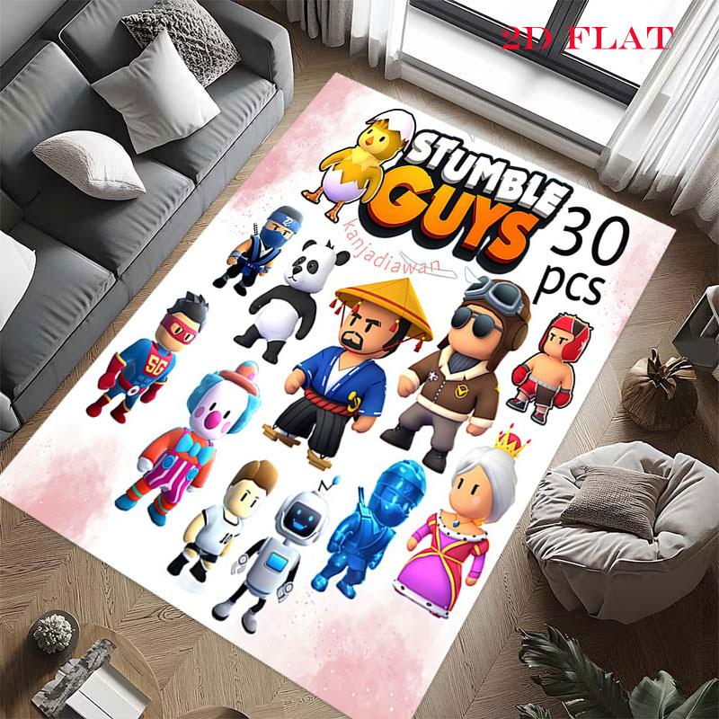 Stumble Guys Chaos Teppich für Wohnzimmer Schlafzimmer Zuhause Sofadekoration, Rutschfeste Bodenmatte für Kinder