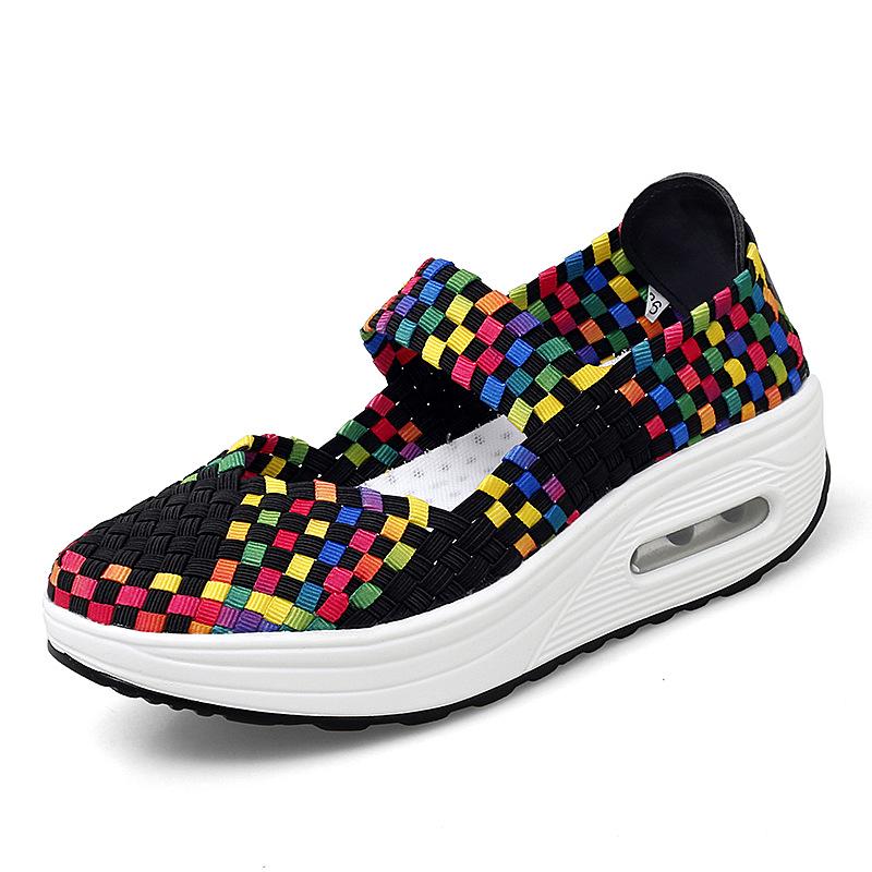 

Large size woven shoes hollow breathable sneakers comfortable soft sole square dancing shoes mother shoes 42