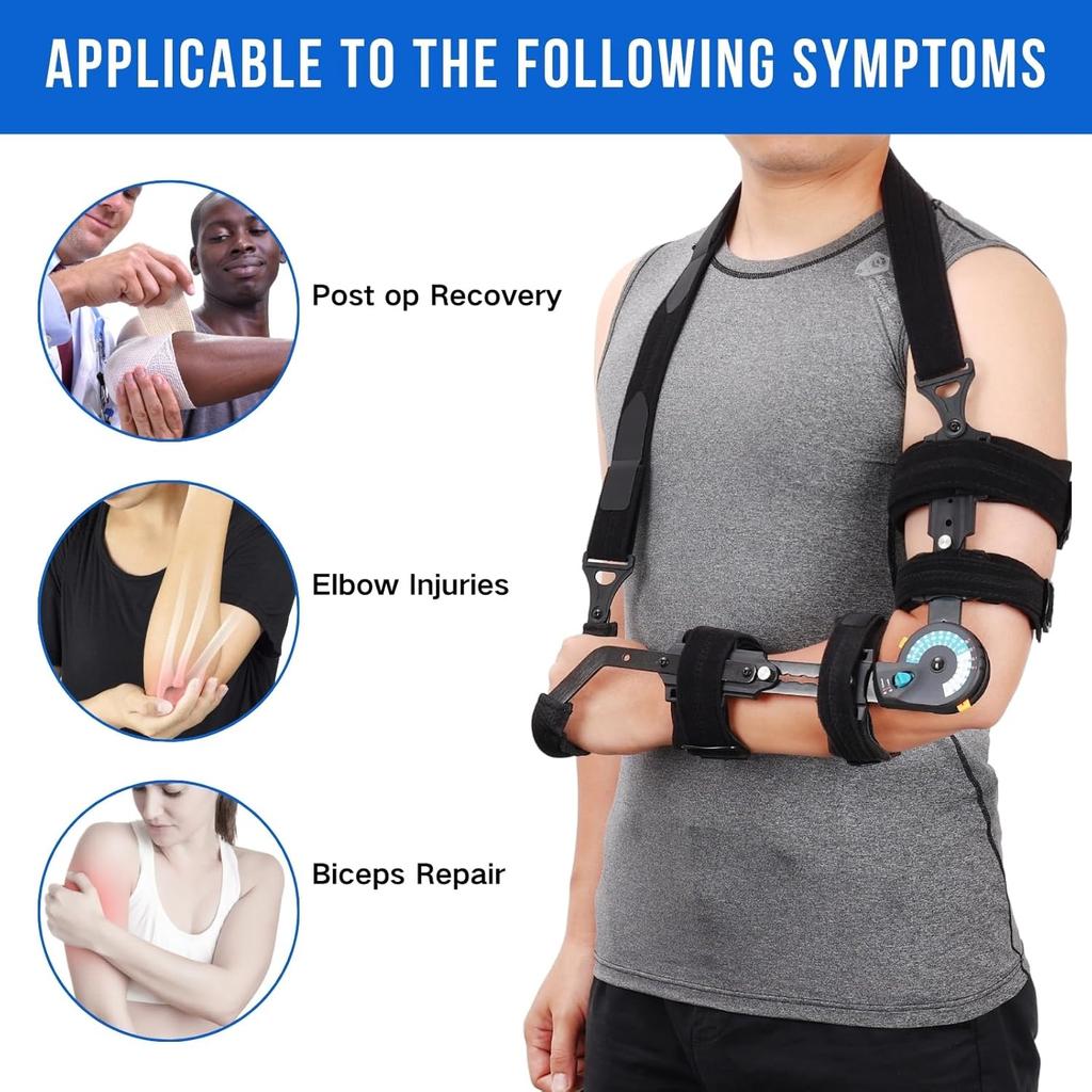 Hinged Elbow Brace with Hand Grip - Adjustable Support for Tennis Elbow Arthritis & Tendonitis Relief
