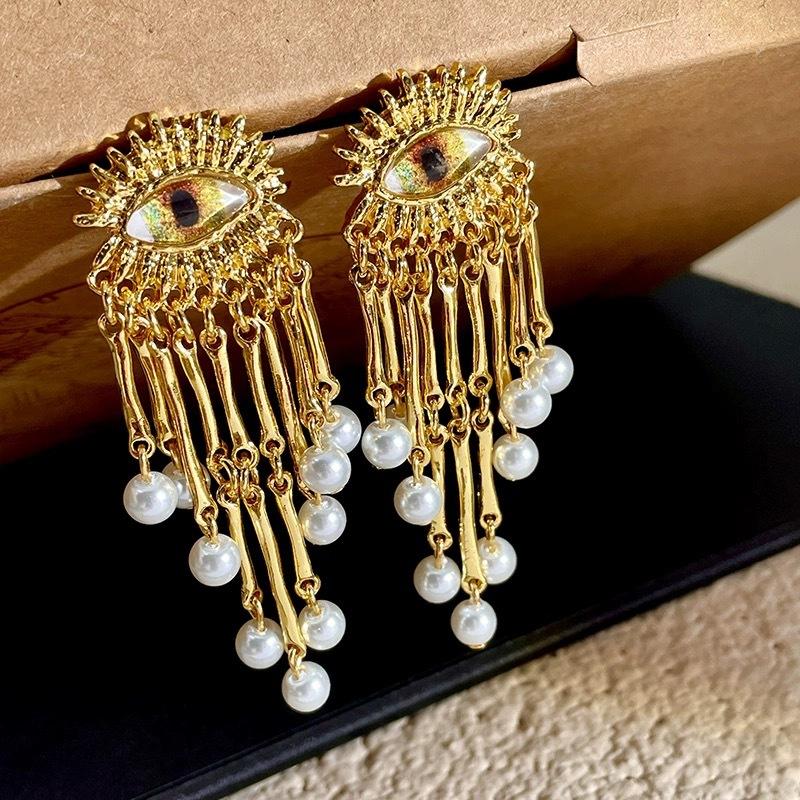 Modern Zircon European and American Design Eye Shape Tassel Earrings For Women Party Gifts Exaggerative Ear Accessories