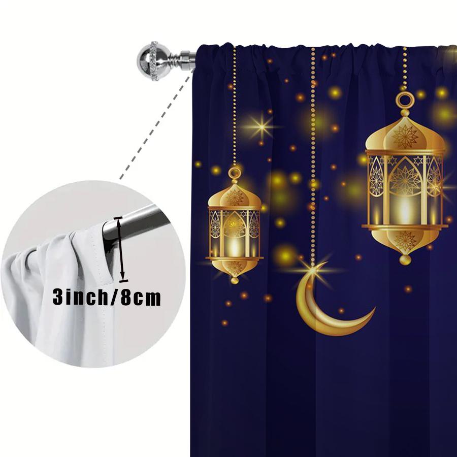 Pack Golden Lantern Crescent Curtains Flat Print Ramadan Eid Decoration Filters Light Privacy Perfect Bedroom Curtain For Master Made Of Polyester