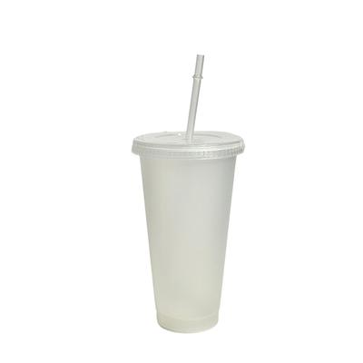 710ml Bílý kelímek se slámkou a víčkem Měnící barvu Kelímek na kávu Opakovaně použitelný kelímek Plastový tumbler Matný povrch Hrnky na kávu Hrnky pro páry