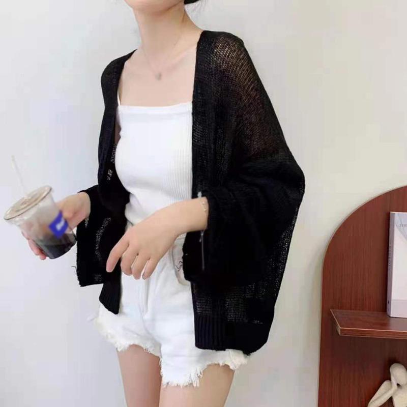 Dámský kardigan Ležérní volný letní pletený jednobarevný