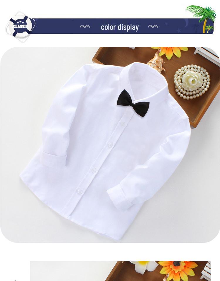 Dětská oděvní souprava: Bílá košile s dlouhým rukávem, Černé dlouhé kalhoty, Khaki dlouhé kalhoty a Chlapecká bílá košile s krátkým rukávem