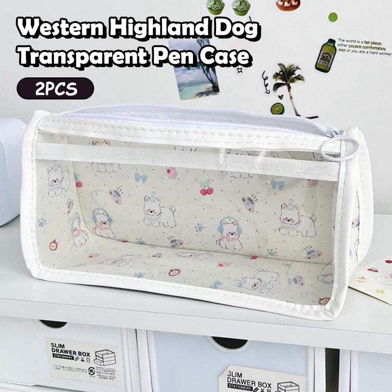 1/2 Pcs Cute West Highland Dog Transparent Pencil Case Large Capacity Portable Girl'S Makeup Bag Student Stationery Pen Bag Gift