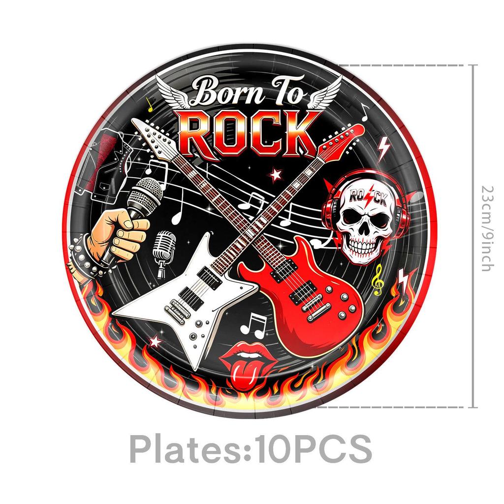 Rock Skull Birthday Party Set: Disposable Plates, Cups, Tablecloth, Banners & Decorations.