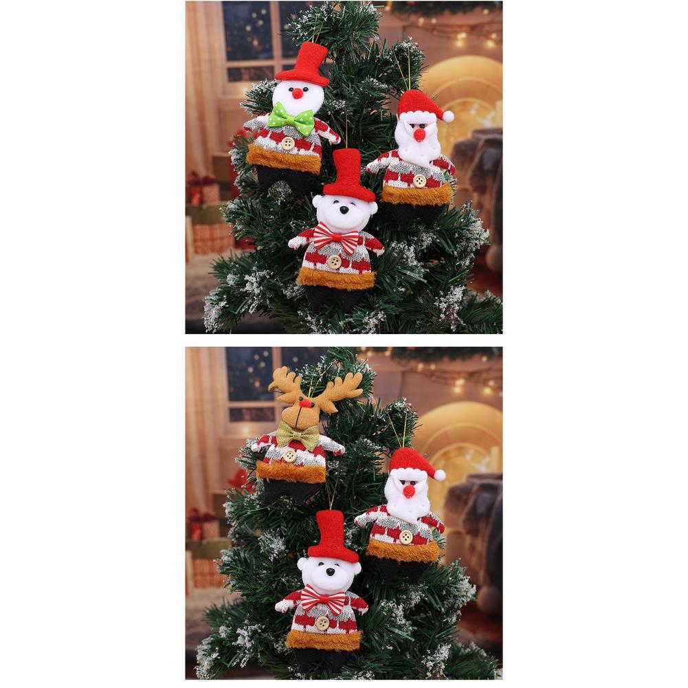 

Christmas Tree Hanging Ornaments Set 4 Plush Fabric Reindeer Bear Snowman Santa Figures for Festive Holiday Tree Decoration CHINA