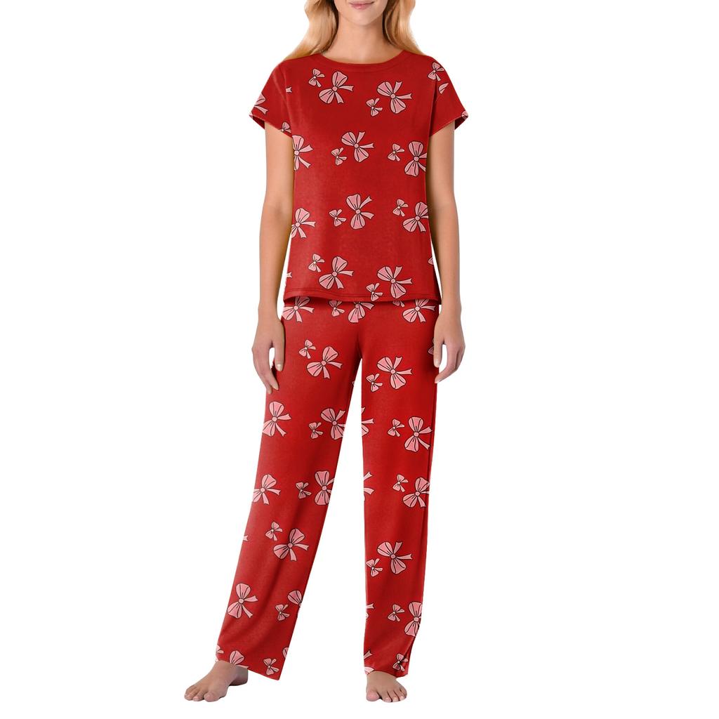 Women's Valentine's Day Butterfly Print Short,Sleeve Pajama Set
