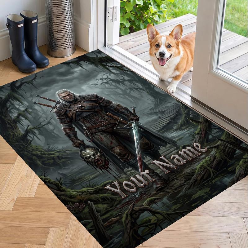Custom Name The Witcher Geralt Crystal Velvet Floor Rug Personalized Text Soft Carpet Home Decor