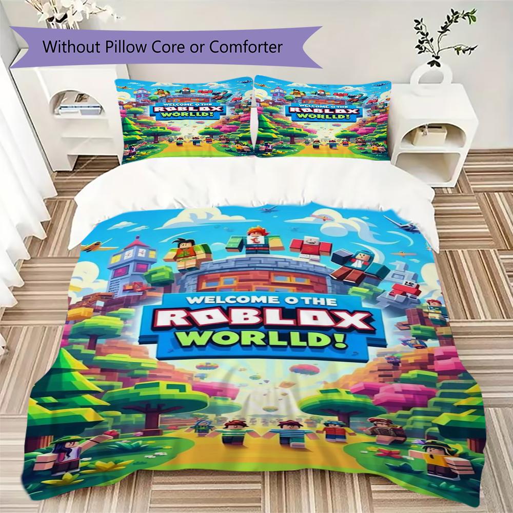 Roblox game Pattern Bedding,Quilt Set Quilt Cover Pillowcase Home Birthday Gift(1 * duvet cover + 2 * pillowcase, without core)_lx