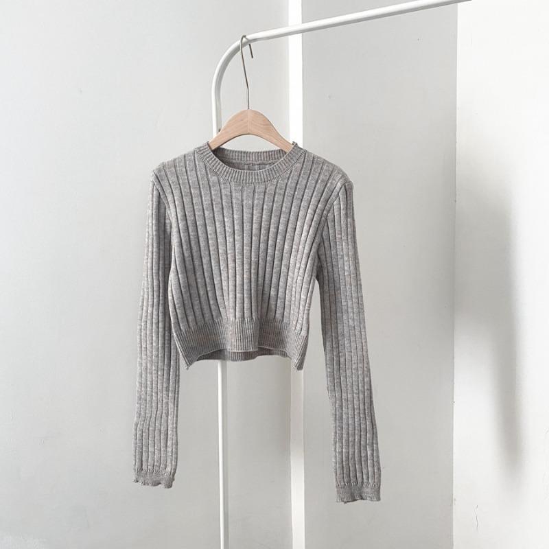 Podzimní jednobarevný kulatý výstřih krátký svetr dámský módní ležérní slim fit pulovry dámské zimní pletené svetry dámské elegantní jednoduché pletené zboží svetr 25568