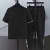 2Pcs/Set Men Summer Outfit Stand Collar Short Sleeve T-shirt Elastic Waist Drawstring Ice Silk Pants Set Tiger Print Casual Suit