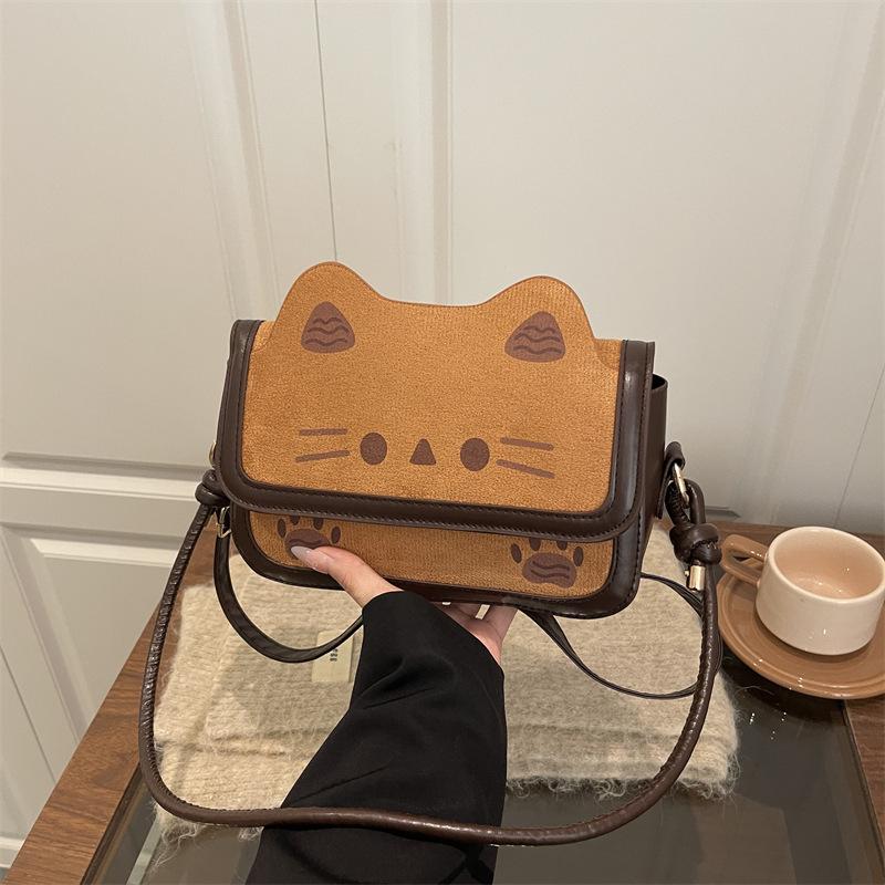 

Cute toast cat tote bag women s 2 new trendy autumn fashion cartoon funny shoulder messenger bag коричневий