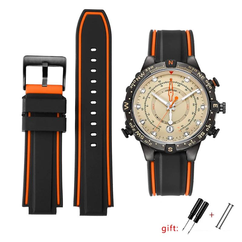 Silicone wristband For Timex E-tide Compass T2n720 T2n721 Tw2t76300 Tw2t76500 T45601 Rubber Men Watchband Sports Strap free tool