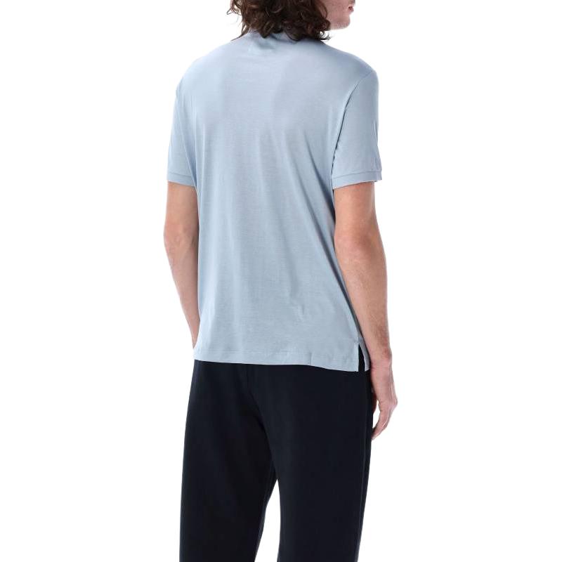 Emporio Armani Solid Color Button Short Sleeve Polo Shirt Men tops Light-Blue 8N1F96-1JUVZ-U9378