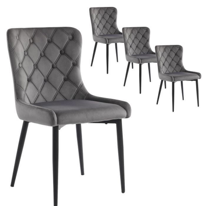 Chaise de salle à manger avec dossier (4 pièces), chaise de cuisine avec revêtement en velours, gris foncé