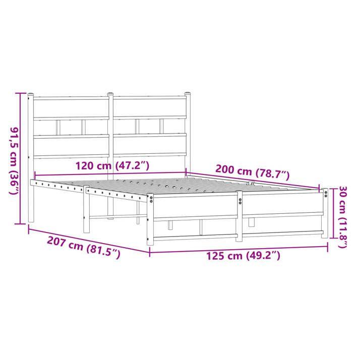 VidaXL Cadre de lit en métal sans matelas chêne marron 120x200 cm, lit double, meuble de chambre à coucher, lit d'invité, 4017324