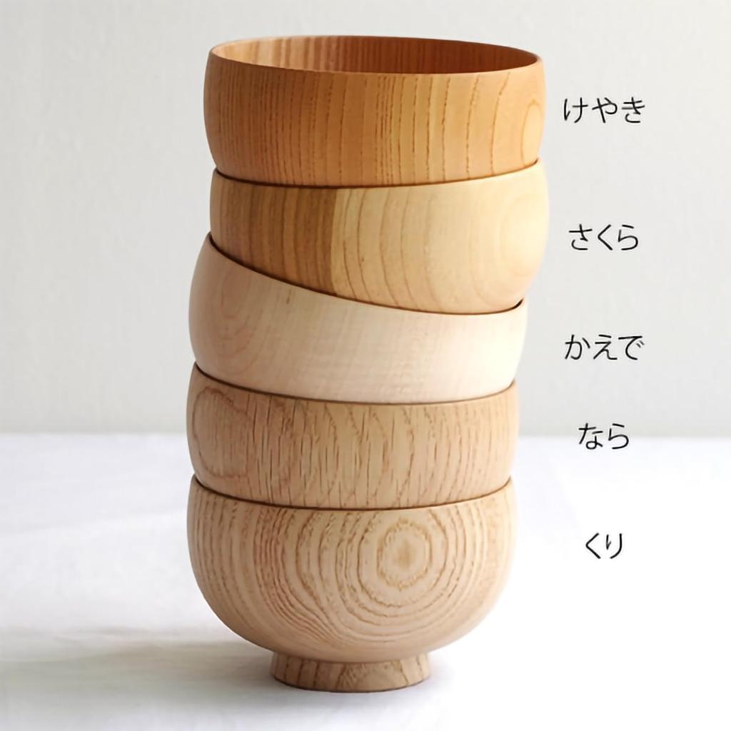Shirasagi Mokkou Shirasagi Bowl M of Wooden Miso Soup Bowl Made in Japan Natural Cherry Wood (Set 2)