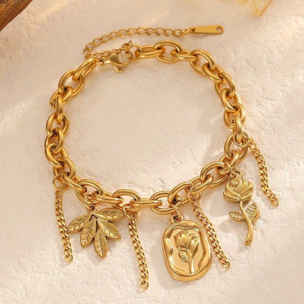 Love Heart Hollow Bracelet Flower Charm Bangle Sweet Gold Plated Bracelet  Valentine's Day