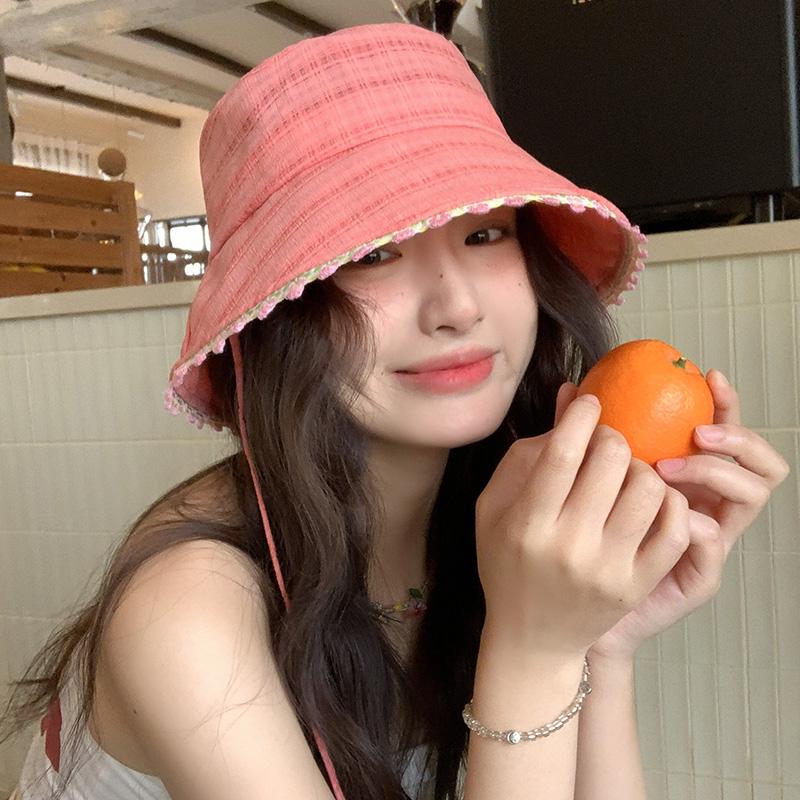 Lace white fisherman hat children spring big head circumference washbasin hat sunshade sunscreen bucket hat