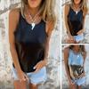 Colete Feminino Gola Redonda Sem Mangas Cor Sólida Brilhante Estilo Regular Tops Respirável Elástico Regatas Uso Diário
