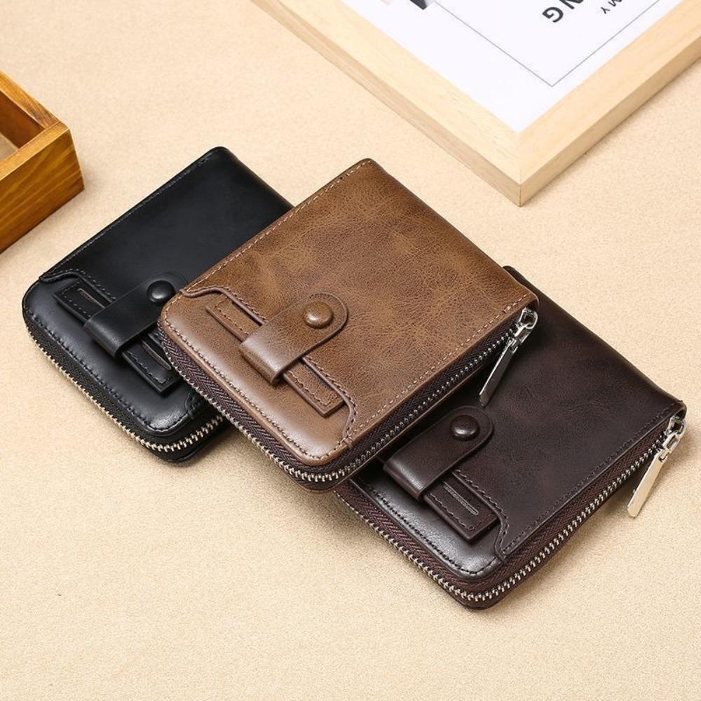 Multifunctional Business Card Bag External PU Leather Card Holder Casual Men Short Wallet  Outdoor