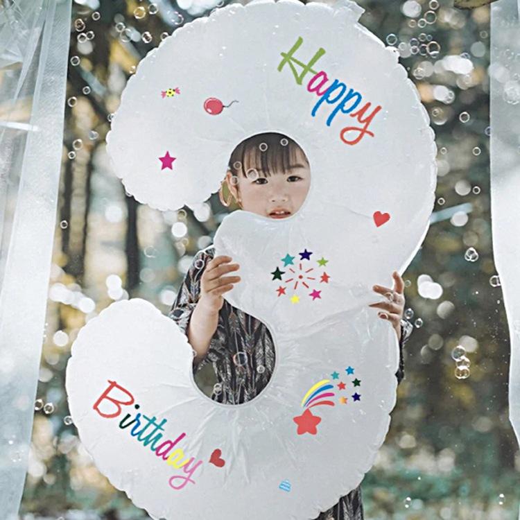 White Outdoor Baby's First Birthday Number Balloons - Children’s Photo Prop and Birthday Decoration Scene