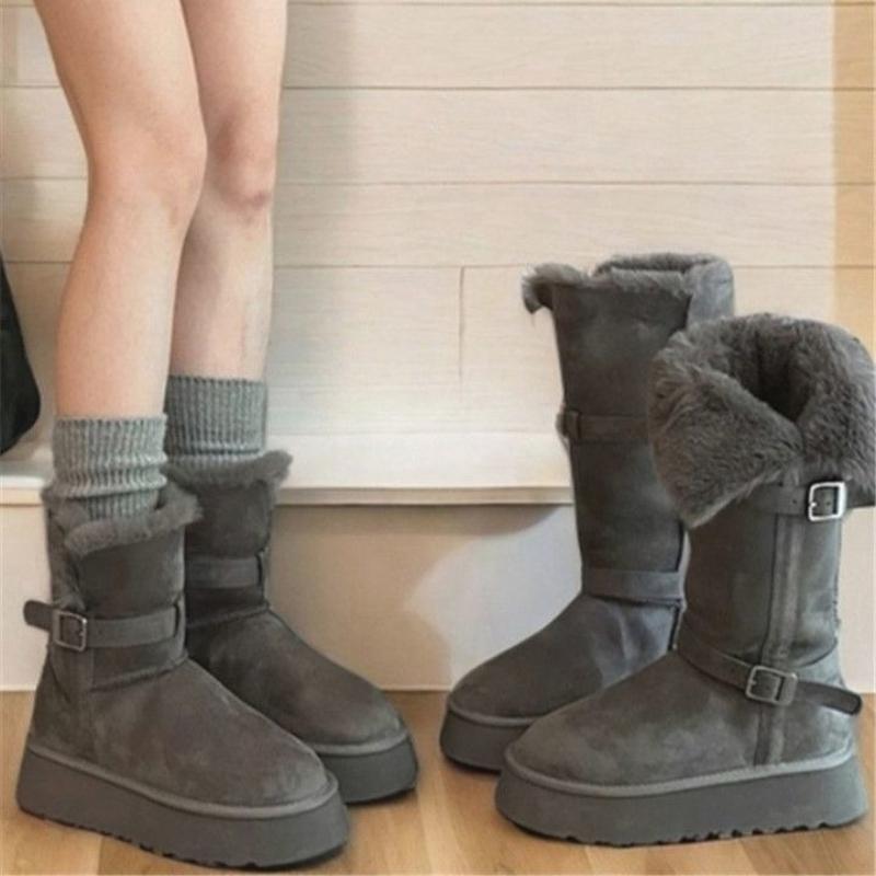 Women's Tall Large Size Thick Sole Soft Sole Winter Warm Fur One Snow Boots Padded Lined Ankle Boots Anti-slip Hiking Sports Cotton Boots