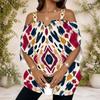 Blouse Casual pour Femme Grande Taille à Épaules Dégagées, Double Bretelle, Col en V, Manches Courtes, Imprimé Ikat