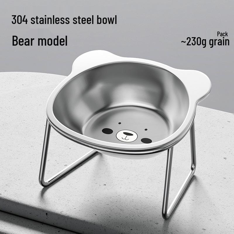 Stainless Steel Pet Bowl with Elevated Rack for Cats & Dogs - Anti-Neck Strain Design