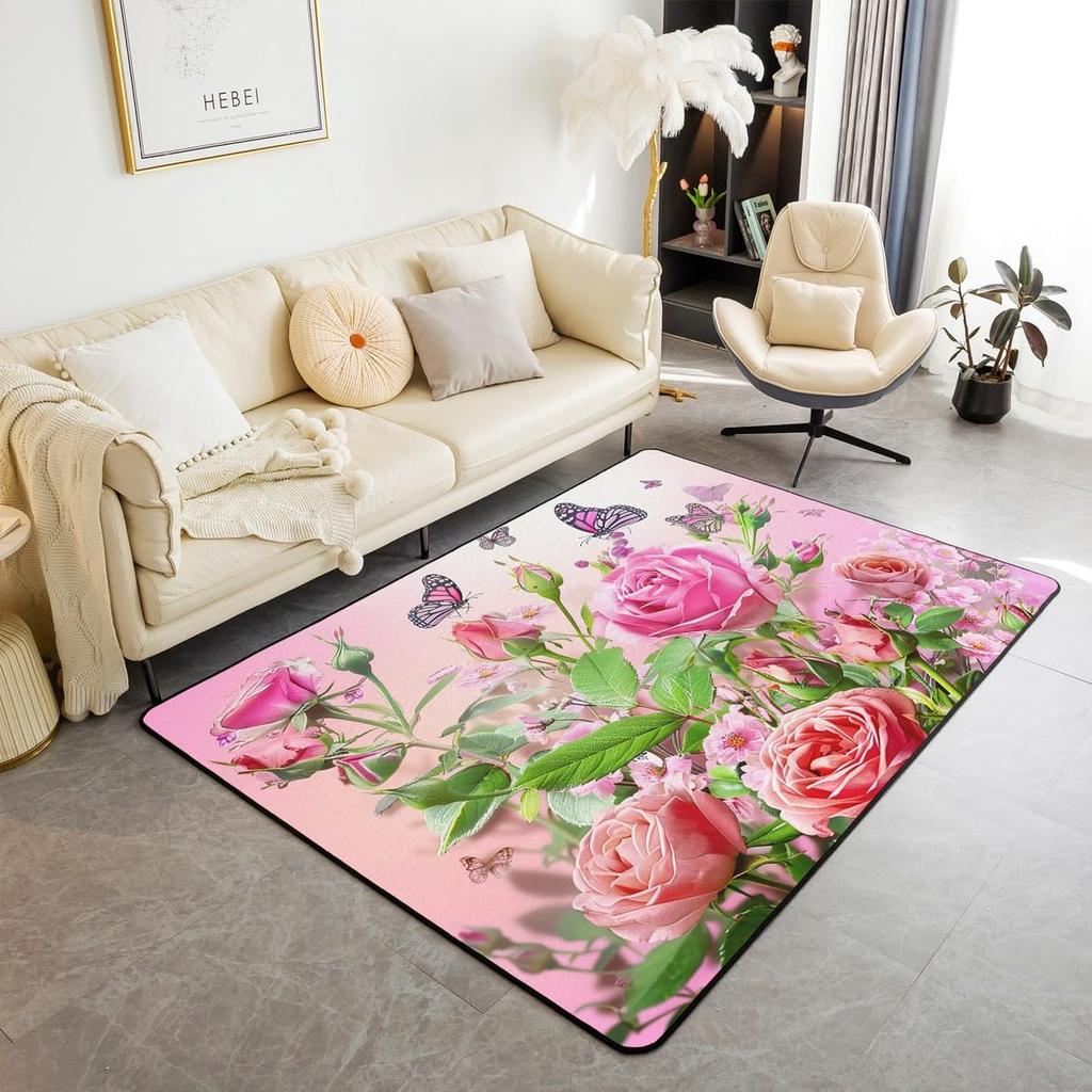 Erosebridal Cartoon Axolotl Area Rug 5x7 for Kids Boys Girls Bedside, Kawaii Axolotl Indoor Floor Mat Non Slip, Cute Reptiles Fish Sea Weed