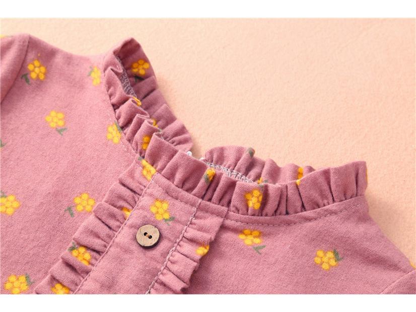 Girls' Floral Princess Dress with Ruffle Collar - Long Sleeve Cotton for Spring/Autumn