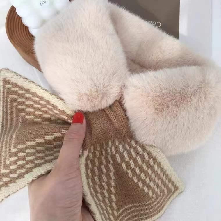 Winter Scarf Women's Knitted New Korean Version Student Thickened Warm Plush Scarf Woolen Cross Wool Collar