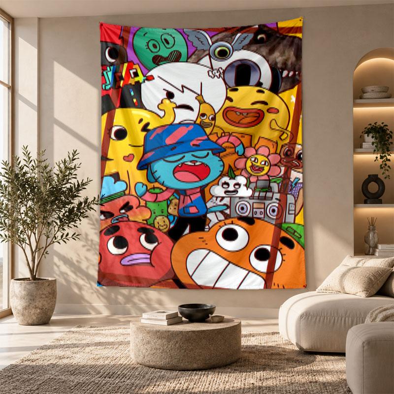 Decorative Tapestry,Amazing World of Gumball Printed Wall Art, Lightweight Wall Hanging For Bedroom Background