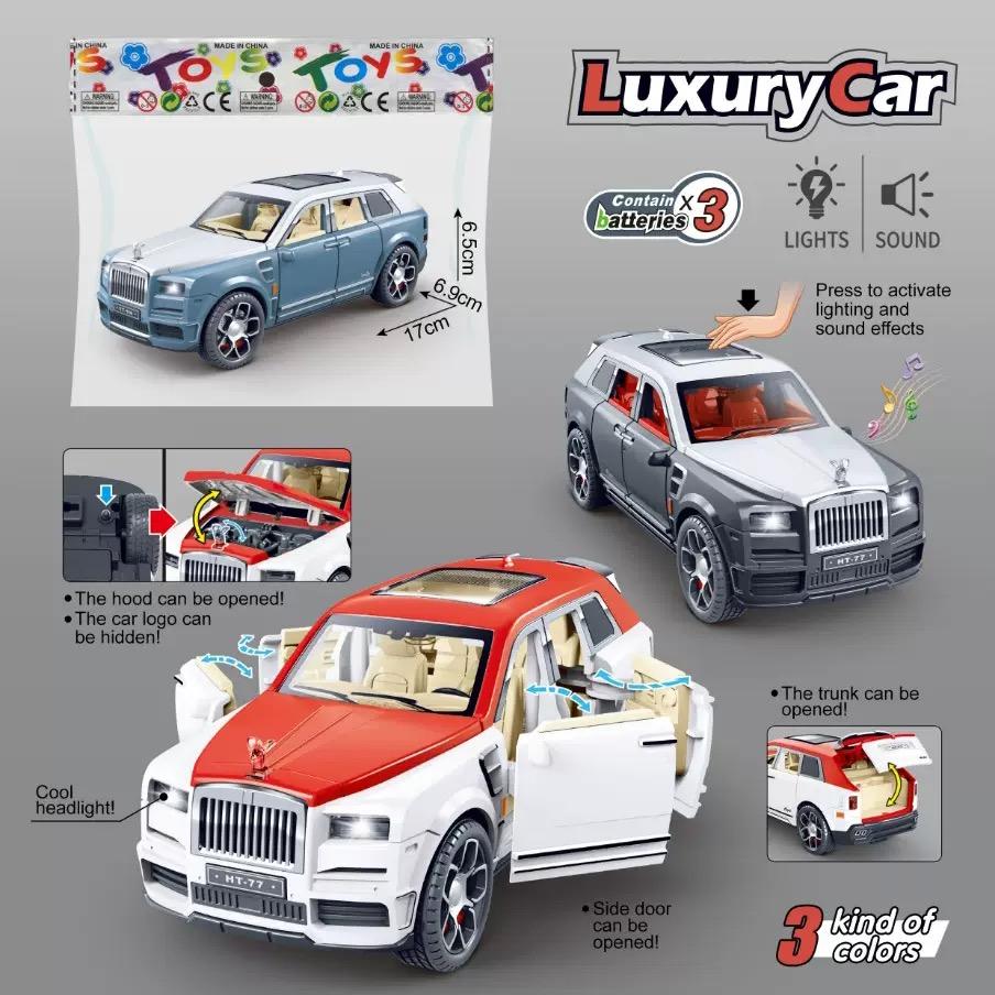 Maßstab 1/20 HT-77 SUV Legierungsmodell mit Geräusch und Leichtgewicht Kinder-Trägheitsauto Spielzeug Beleuchtung Musik Limousine Manuell zu öffnende Türen Modell Geschenk