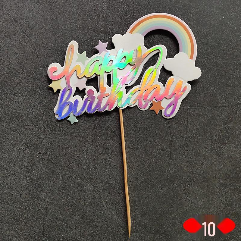 Large Rainbow Birthday Cake Toppers: Seven-Color Balloons, Love Hearts, Clouds, Stars Ornaments
