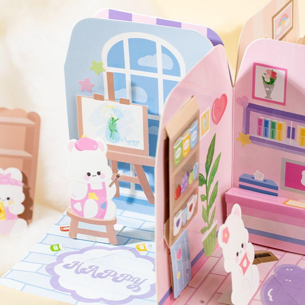 

Homemade Cartoon Bear Rabbit 3D Quiet Book Craft Toys Cute Sticker Book Girls