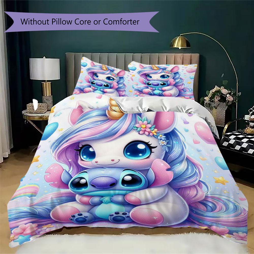 Stitch Cartoon Prints bedding, duvet cover and pillowcases, birthday gift (1 duvet cover + 2 pillowcases, pillow insert not included)JM001