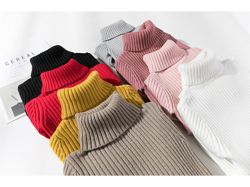 Dětský svetr pletený z jádrové příze v korejském stylu s vysokým límcem - podzimní/zimní pulovr pro střední a velké děti