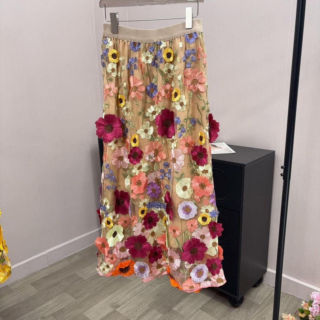 Embroidery 3D Floral A-Line Skirt | European & American Fashion